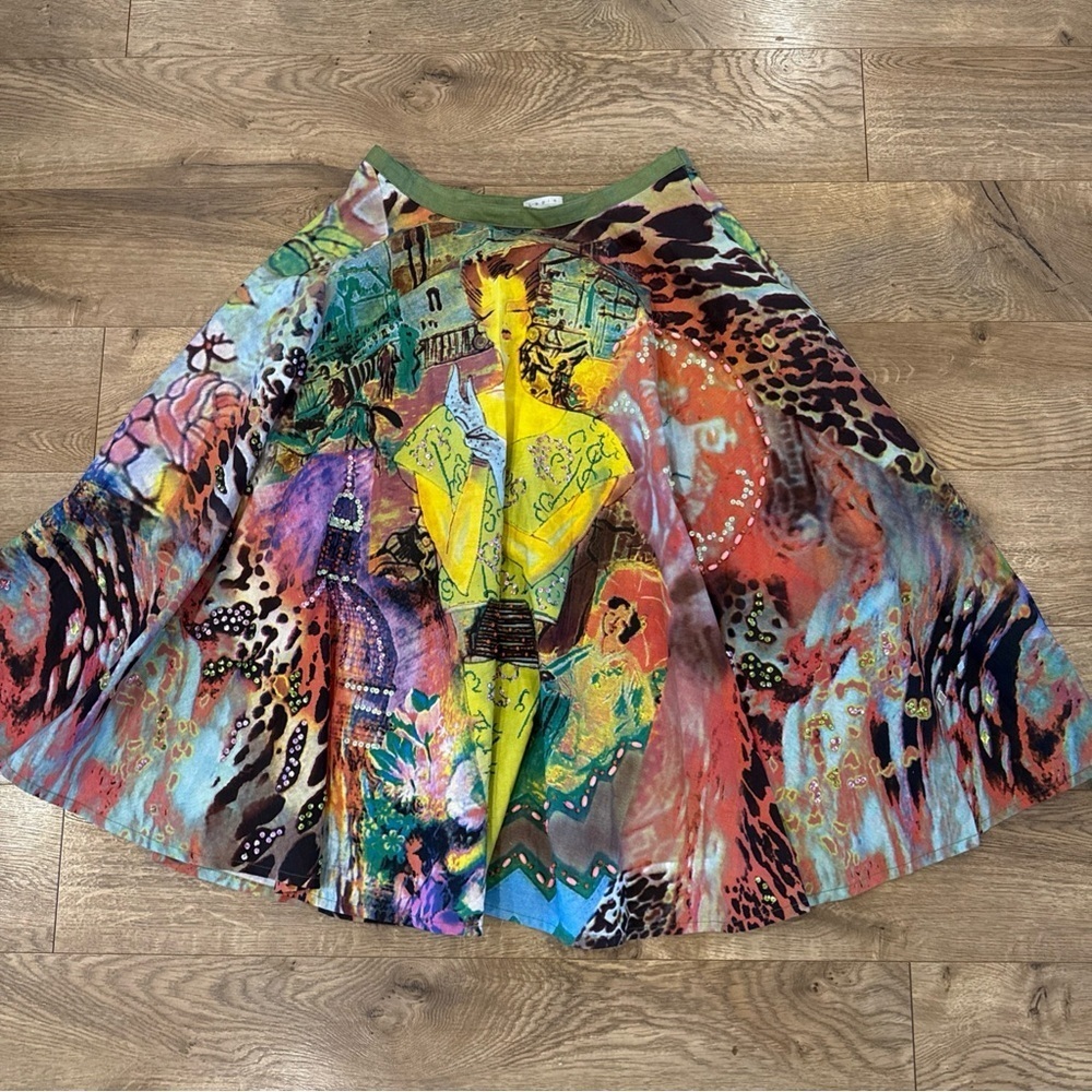 LAPIS WOMENS SKIRT MEDIUM Beaded Circle A Line Tea Length Colorful Hippie Boho